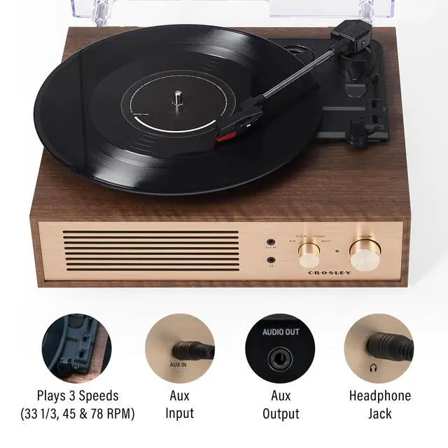 Alt view image 2 of 6 - CR6045A-WA Miles Record Player, Walnut | 3-Speed Turntable, Bluetooth In / Out, Built-in Full-Range Stereo Speakers, Aux Input