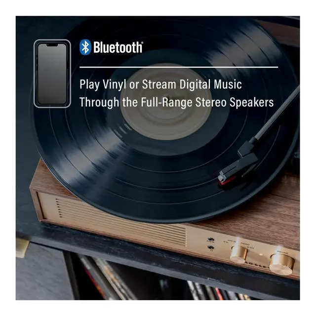 Alt view image 3 of 6 - CR6045A-WA Miles Record Player, Walnut | 3-Speed Turntable, Bluetooth In / Out, Built-in Full-Range Stereo Speakers, Aux Input