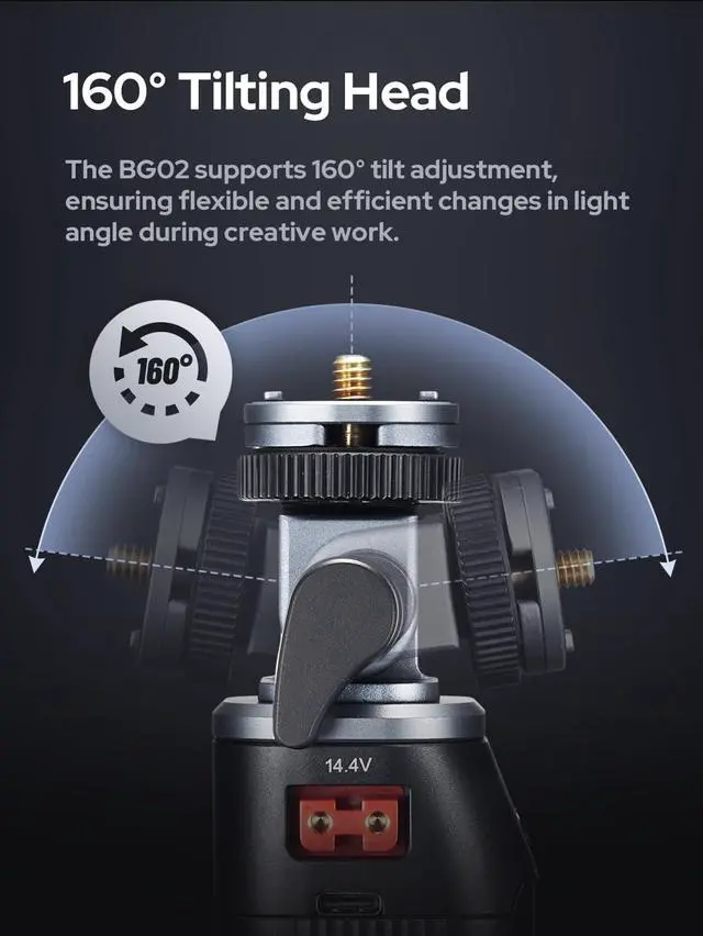 Alt view image 5 of 6 - BG02 Battery Grip, 14.4V 6600mAh 95.04Wh Handgrip for AD200 AD200Pro II AD300Pro II Camera Flash, for ML100BI,ML60BI ML100R LED Light, with D-Tap and USB-C Cable for Flash and LED Light