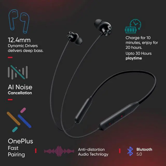 Alt view image 4 of 6 - Bullets Wireless Z2 Bluetooth 5.0 in Ear Earphones, Bombastic Bass 12.4 mm Drivers, 30 Hrs Battery Life (Magico Black)