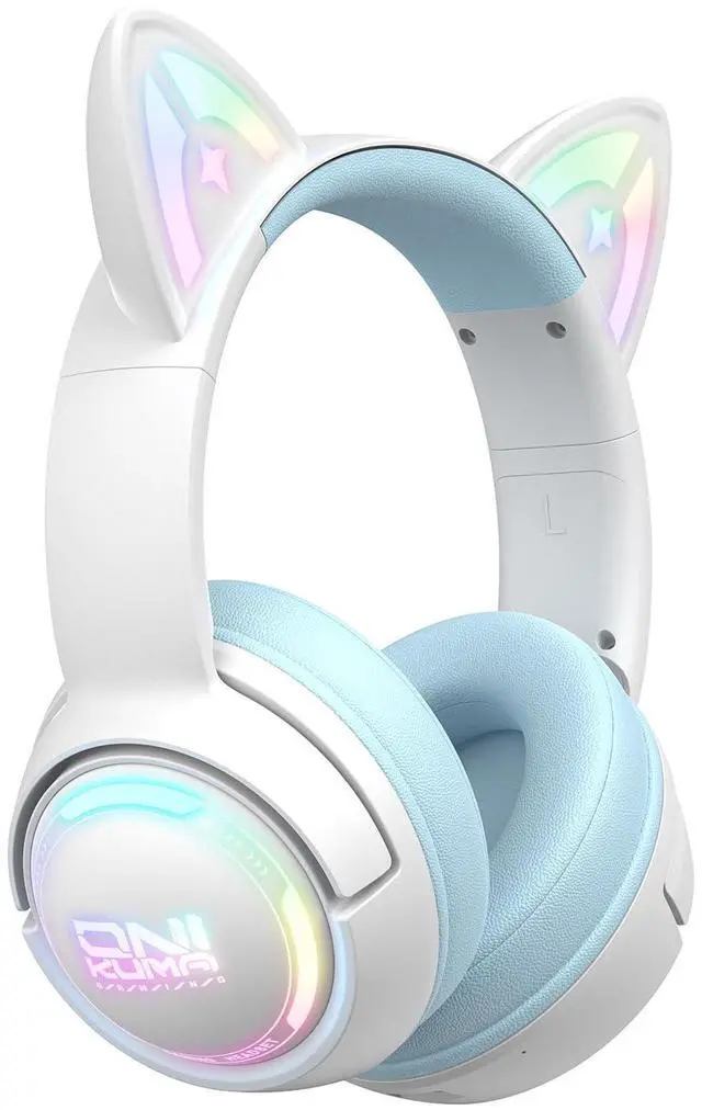 Main image of Wireless Cat Ear Gaming Headset with RGB Lights Tri-Mode (2.4G Wireless/Bluetooth/Wired) Over-Ear Headphones with Mic, 50mm Drivers, Low Latency, Long Battery, Type-C Fast Charging (Blue)