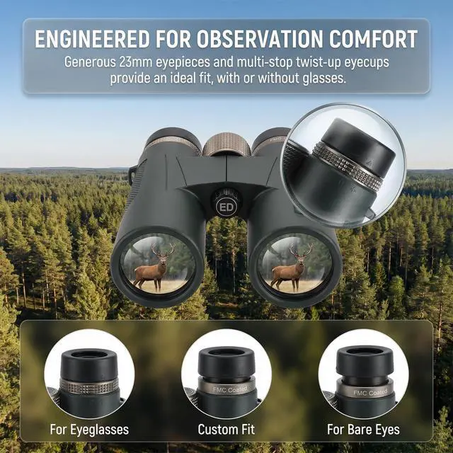 Alt view image 6 of 6 - 12x42 ED UHD Binoculars for Adults, High Power Binoculars with Phone Clip, BAK4 Prism FMC Coating, IP67 Waterproof Fogproof, Low Light Vision Bird Watching Hunting Sports Stargazing Cruise