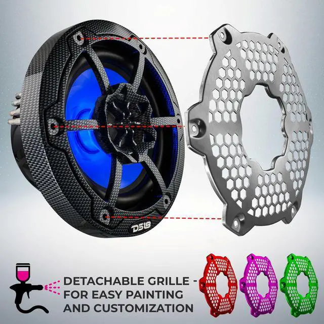 Alt view image 2 of 6 - CF-65M 6.5" Marine Speakers 2-Way with Integrated RGB Lights, Black Carbon Fiber, 100% UV Stable - Water Resistant Speakers, Grills Included, Pair