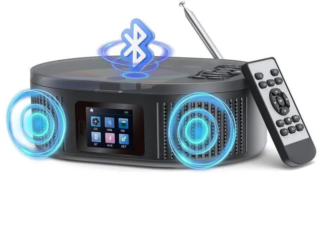 Main image of Boombox CD Player Portable with Bluetooth TX/RX Modes and FM Radio | Rechargeable and Dual Stereo Speakers for Home/Car with Remote Support USB, AUX in, Headphone Jack