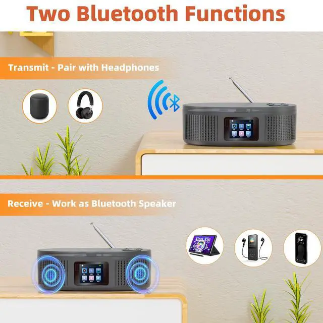 Alt view image 3 of 6 - Boombox CD Player Portable with Bluetooth TX/RX Modes and FM Radio | Rechargeable and Dual Stereo Speakers for Home/Car with Remote Support USB, AUX in, Headphone Jack