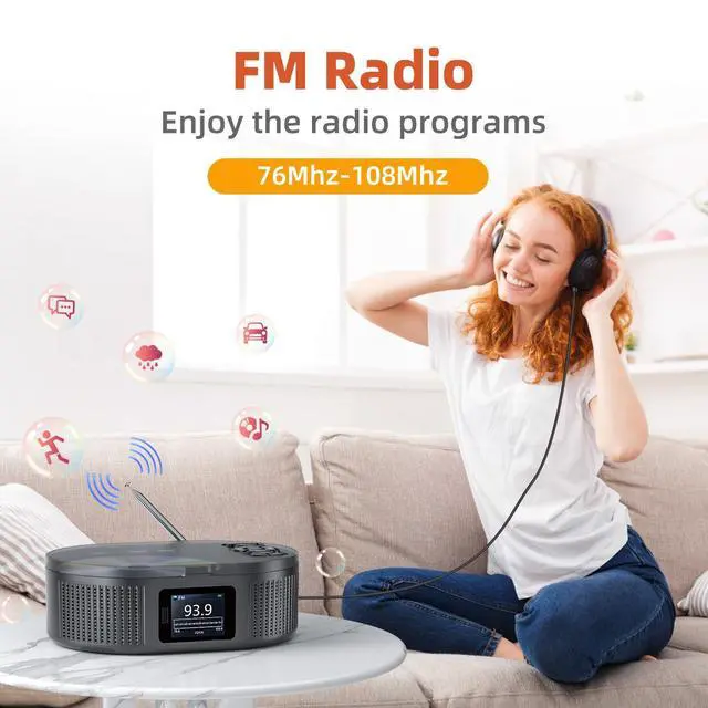 Alt view image 4 of 6 - Boombox CD Player Portable with Bluetooth TX/RX Modes and FM Radio | Rechargeable and Dual Stereo Speakers for Home/Car with Remote Support USB, AUX in, Headphone Jack