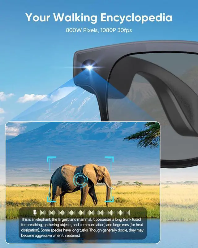 Alt view image 3 of 6 - Smart Glasses with Camera, AI Camera Glasses, Video Recording, Voice Assistant Control Bluetooth Music for Men Women Teenager