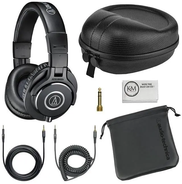 Main image of ATH-M40x Professional Studio Monitor Headphones Bundle with Full Sized Hard Body Headphone Case and Microfiber Cleaning Cloth (3 Items)