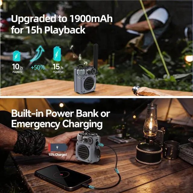 Alt view image 4 of 6 - Wild Mini 3.0 Rugged Portable Bluetooth Speaker with Retro FM Radio