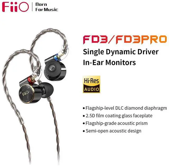 Alt view image 3 of 6 - FD3 Earphones in-Ear Earbuds High Resolution 1DD Bass Heavy MMCX Connector (Black)