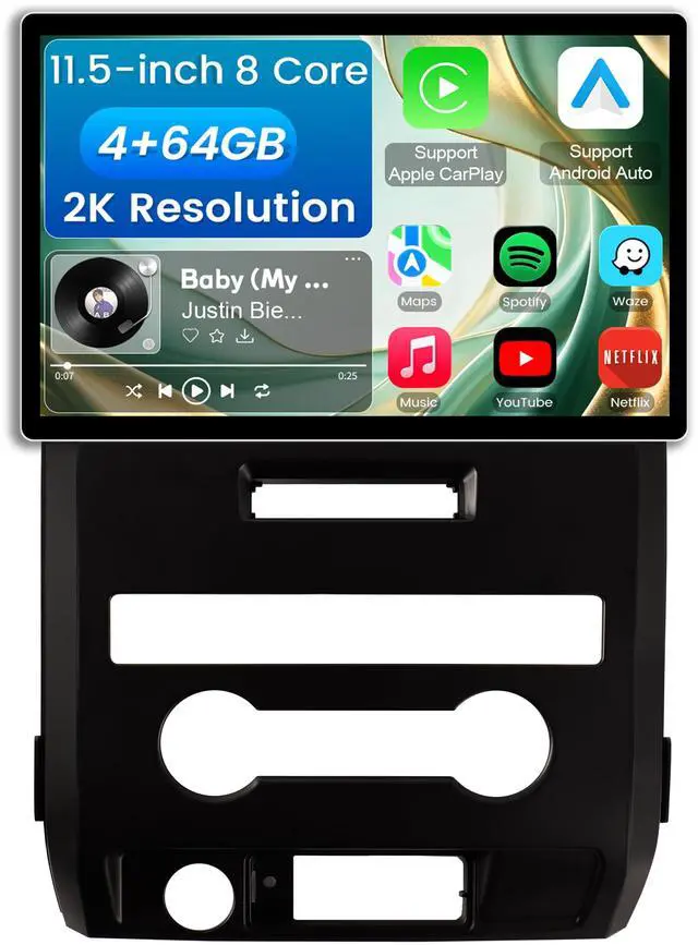 Main image of 11.5 Inch 8 Core 4GB+64GB Car Radio Stereo for Ford F150 2009-2012, 2K Touchscreen Android 13 Head Unit with Wireless CarPlay & Android Auto, 1080P Backup Camera, GPS Navigation, SWC, AM/FM Radio