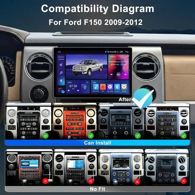 Alt view image 2 of 6 - 11.5 Inch 8 Core 4GB+64GB Car Radio Stereo for Ford F150 2009-2012, 2K Touchscreen Android 13 Head Unit with Wireless CarPlay & Android Auto, 1080P Backup Camera, GPS Navigation, SWC, AM/FM Radio
