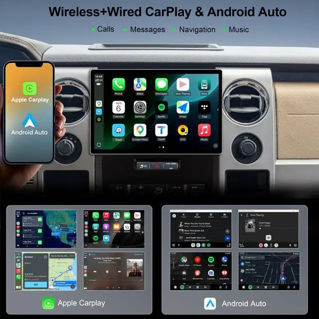 Alt view image 3 of 6 - 11.5 Inch 8 Core 4GB+64GB Car Radio Stereo for Ford F150 2009-2012, 2K Touchscreen Android 13 Head Unit with Wireless CarPlay & Android Auto, 1080P Backup Camera, GPS Navigation, SWC, AM/FM Radio