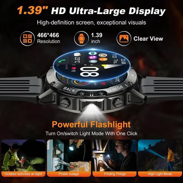 Alt view image 4 of 6 - Smart Watch for Men Fitness Tracker: Smart Watches for Android Phones iPhone Bluetooth Waterproof Make Answer Call Digital Mens Watches Heart Rate Monitor Running Smartwatch Samsung Compatible