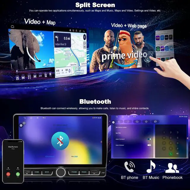Alt view image 6 of 6 - 4+64G Car Radio for Ford F150 F-150 2009 2010 2011 2012 2013 2014, IPS Touch Screen Wireless CarPlay & Android Auto Stereo, 5G WiFi Bluetooth FM GPS DSP SWC Backup Camera, Type C Fast Charging