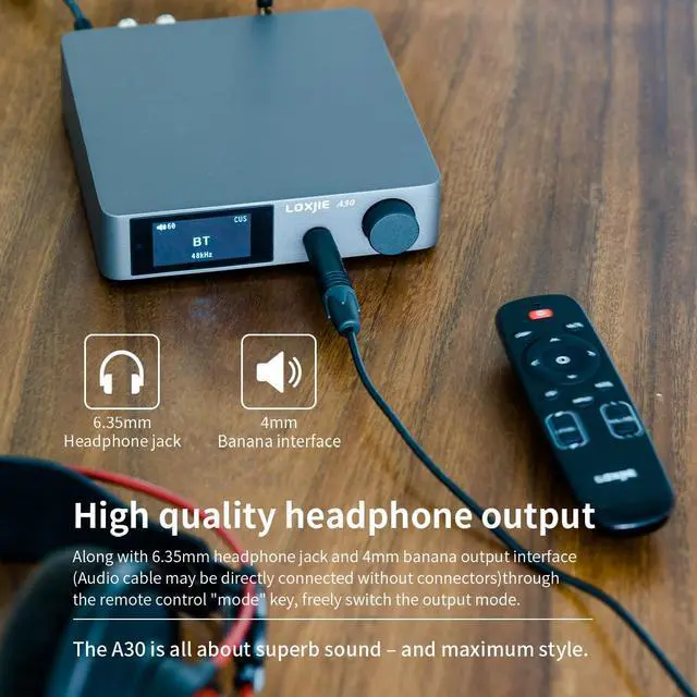 Alt view image 4 of 6 - A30 Desktop Stereo HiFi Audio Power Amplifier & Headphone Amplifier, Infineon's MA12070 Chip Class D Amp, ES9023 DAC Chip, USB/Optical/Coaxial/RCA/Bluetooth 5.0 Input (with Remote Control)