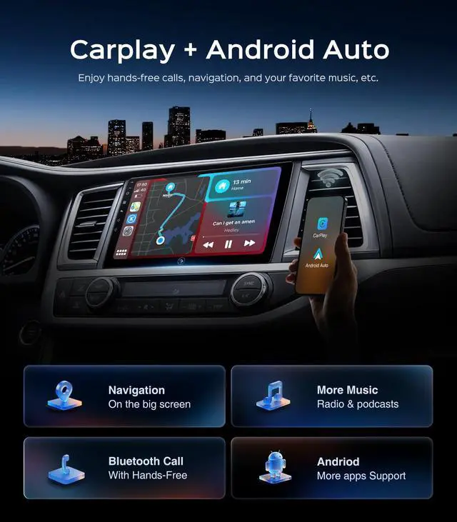 Alt view image 4 of 6 - 10.2 Car Radio Stereo for Toyota Highlander 2014-2019 CarPlay Android Auto | 5G WiFi GPS Navigation, Bluetooth FM/SWC 1080P Backup Camera Touchscreen FM AM ReplacementUpgrade