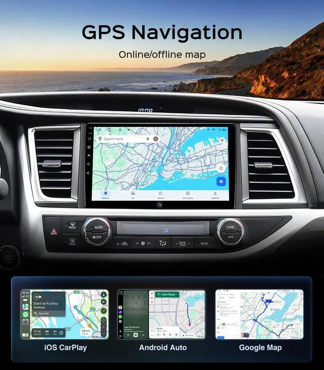 Alt view image 5 of 6 - 10.2 Car Radio Stereo for Toyota Highlander 2014-2019 CarPlay Android Auto | 5G WiFi GPS Navigation, Bluetooth FM/SWC 1080P Backup Camera Touchscreen FM AM ReplacementUpgrade
