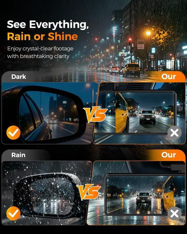 Alt view image 3 of 6 - 4 Channel Mirror Dash Cam,12" Rear View Mirror Camera,1080P Front Rear Left Right Dash Camera for Car, WiFi Smart Rear View Mirror Camera with 64GB Card, Night Vision, 24H Parking Monitor, G-Sensor