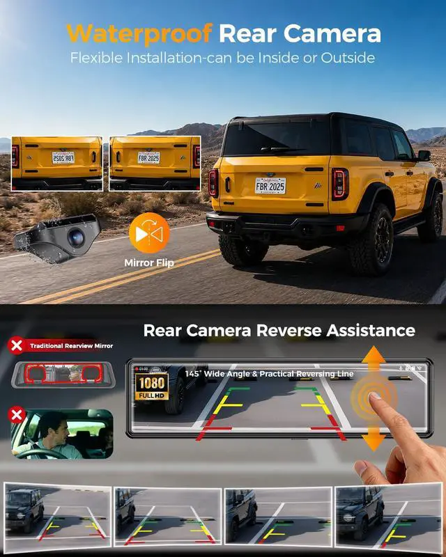 Alt view image 4 of 6 - 4 Channel Mirror Dash Cam,12" Rear View Mirror Camera,1080P Front Rear Left Right Dash Camera for Car, WiFi Smart Rear View Mirror Camera with 64GB Card, Night Vision, 24H Parking Monitor, G-Sensor