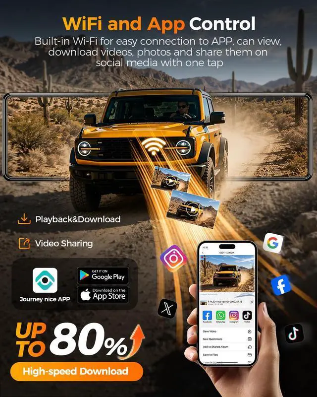 Alt view image 6 of 6 - 4 Channel Mirror Dash Cam,12" Rear View Mirror Camera,1080P Front Rear Left Right Dash Camera for Car, WiFi Smart Rear View Mirror Camera with 64GB Card, Night Vision, 24H Parking Monitor, G-Sensor
