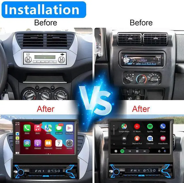 Alt view image 5 of 6 - Single Din Flip Up Screen Car Stereo with Apple Carplay&Android Auto | 7inch Flip Out Touchscreen Car Radio with Bluetooth Car Audio Receivers, MirrorLink, Camera, FM/USB/AUX/TF/Subwoofer