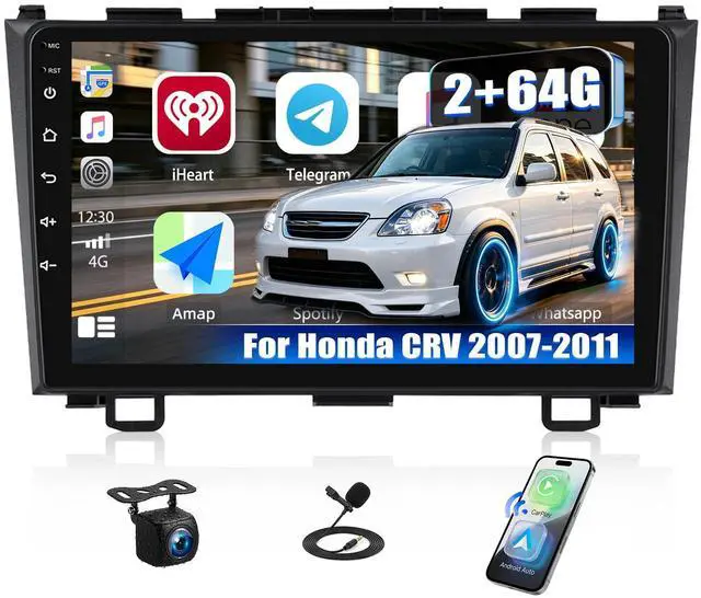 Main image of 4 Core+64G Android 15 for Honda CRV 2007-2011 Car Radio Stereo with Wireless A-pple CarPlay Android Auto WiFi GPS, 9" Touchscreen Bluetooth Upgrade Head Unit 28-UI Mirror Link Backup Cam Mic USB