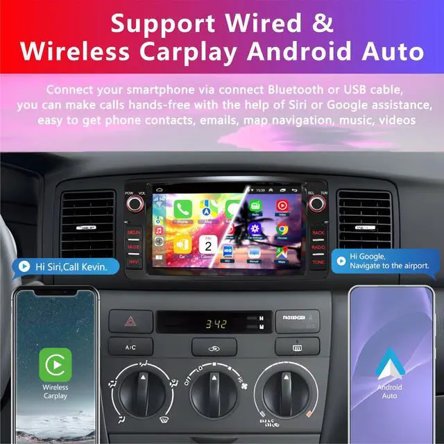 Alt view image 2 of 6 - 4+64G Android 14 Car Radio for Toyota Corolla E120 2000-2006 | Wireless Carpaly&Android Auto, 7'' IPS Touch Screen, Android stereo for corolla with Bluetooth/Wifi/GPS/FM/SWC/Backup camera