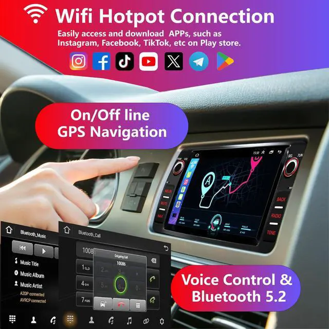 Alt view image 3 of 6 - 4+64G Android 14 Car Radio for Toyota Corolla E120 2000-2006 | Wireless Carpaly&Android Auto, 7'' IPS Touch Screen, Android stereo for corolla with Bluetooth/Wifi/GPS/FM/SWC/Backup camera