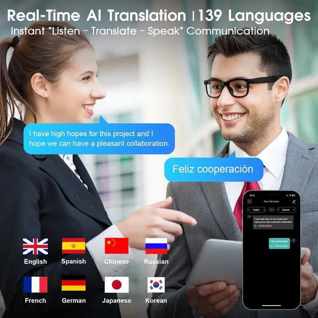 Alt view image 6 of 6 - AI Smart Glasses with Camera, 8MP HD Camera Glasses for Men Women | 1080P Video Glasses, Real-Time Translation, Object Recognition, Photochromic Lenses, IP65 Waterproof, Travel, Work, Vlog