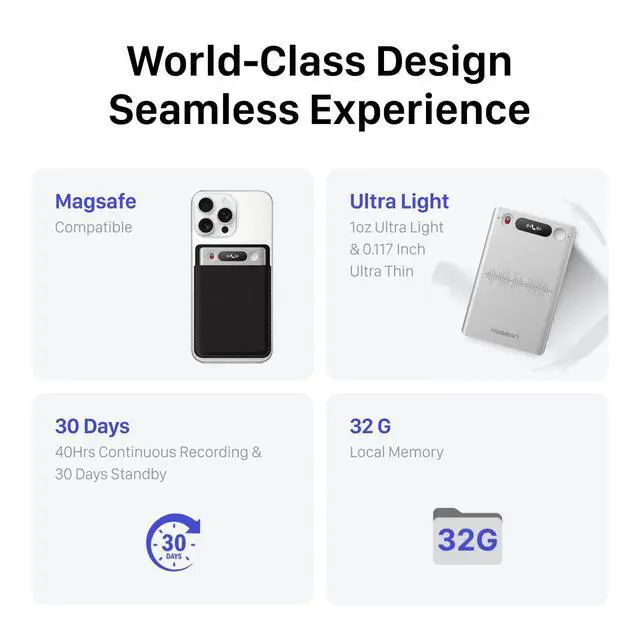 Alt view image 5 of 6 - AI Voice Recorder for Phone Calls, Meetings & Lectures | Smart AI Note-Taking Device with Dedicated App for Transcription, Summary & Notes | Magnetic Case, 32GB (Up to 2000 Hours) | PDF Summary