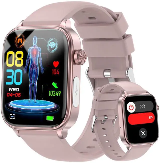 Main image of Smart Watch for Men Women (Answer/Make Calls), 1.96" HD Screen Fitness Watch with Blood Pressure/Heart Rate/Sleep/Body Temperature/Stress Monitor, SOS Button, IP68 Waterproof (Pink)