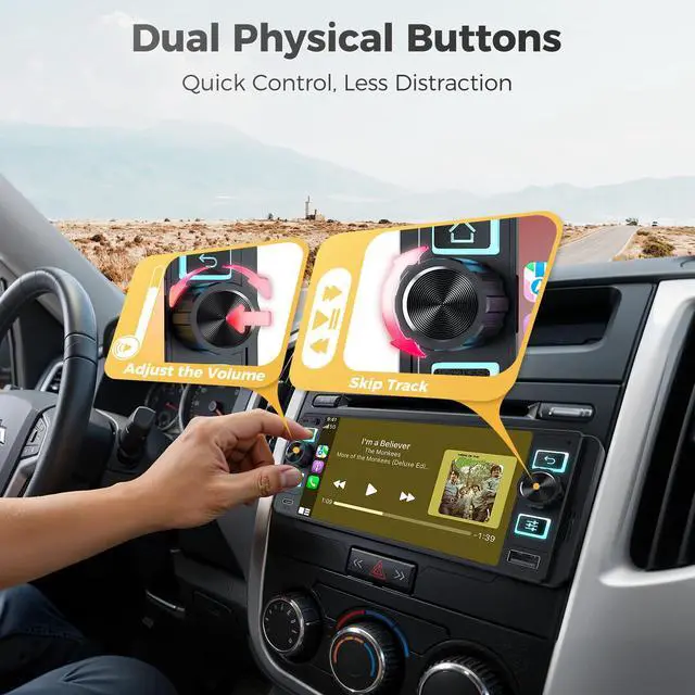 Alt view image 3 of 6 - Single Din Car Stereo with Wireless Apple CarPlay and Android Auto, Single Din Touchscreen Radio Incell UHD Car Radio with 1080P Backup Camera, Mirror Link, Bluetooth 5.3, GPS, AM&FM, Type-C, EQ
