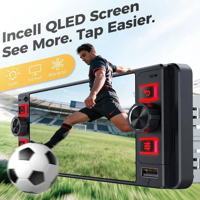 Alt view image 4 of 6 - Single Din Car Stereo with Wireless Apple CarPlay and Android Auto, Single Din Touchscreen Radio Incell UHD Car Radio with 1080P Backup Camera, Mirror Link, Bluetooth 5.3, GPS, AM&FM, Type-C, EQ