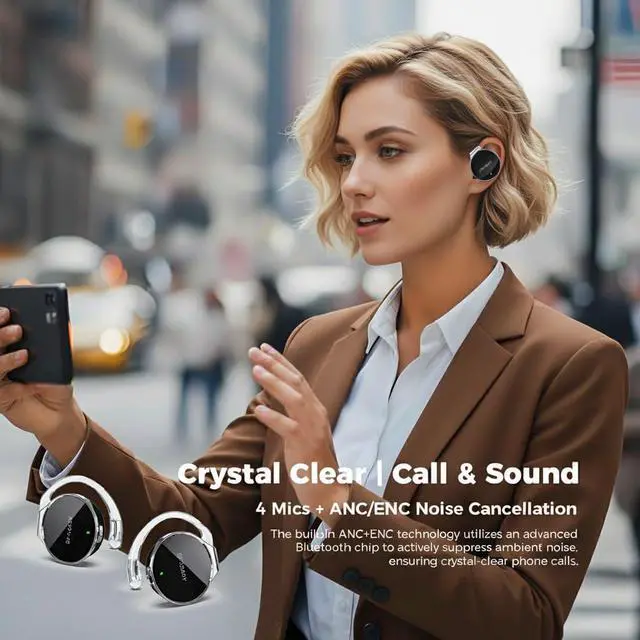 Alt view image 3 of 6 - Open Ear Headphones Bluetooth 5.4, Sport On Ear Headphones Wireless, Water-Drop Shaped Noise Cancelling Clip On Headset Bluetooth with Long Battery Life, Comfort Fit 4 Microphones Earphones