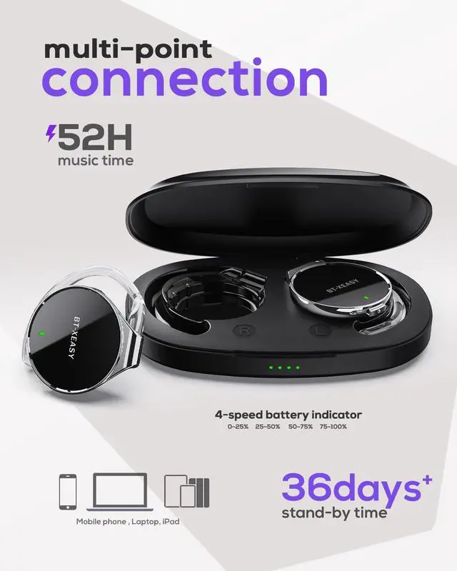 Alt view image 4 of 6 - Open Ear Headphones Bluetooth 5.4, Sport On Ear Headphones Wireless, Water-Drop Shaped Noise Cancelling Clip On Headset Bluetooth with Long Battery Life, Comfort Fit 4 Microphones Earphones