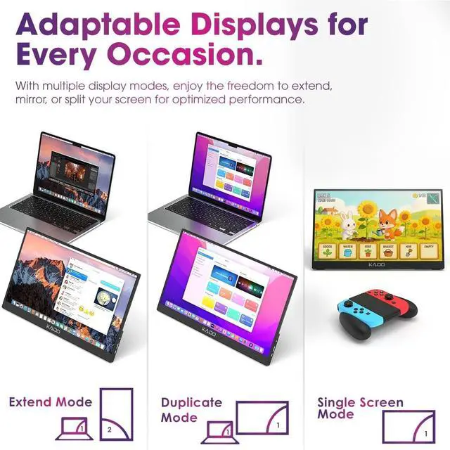 Alt view image 3 of 6 - 15.6 Inch 1080p FHD Ultra-Slim Laptop Monitor Second Display | IPS 1920x1080 Adjustable Kickstand, Screen Extender for PC, Mac, Tablet, Phone, Xbox, PS5, Switch USB-C & HDMI Connectivity