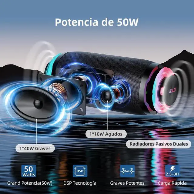 Alt view image 3 of 6 - Portable Bluetooth Speaker,80W Peak(60W) Booming Sound Speakers with LED Light,Bluetooth 5.3, Loud Speaker for Home,Party,Camping,Beach,Gifts(Black)