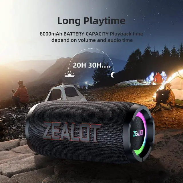Alt view image 4 of 6 - Portable Bluetooth Speaker,80W Peak(60W) Booming Sound Speakers with LED Light,Bluetooth 5.3, Loud Speaker for Home,Party,Camping,Beach,Gifts(Black)