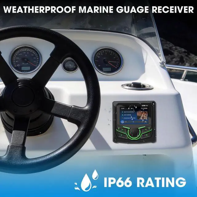Alt view image 2 of 6 - Marine Grade Bluetooth Radio Receiver - Boat Gauge Stereo Multimedia Player | 4.1 Inch LCD Display Backup Camera Input AM FM USB AUX Subwoofer Output for Golf Cart ATV UTV SXS