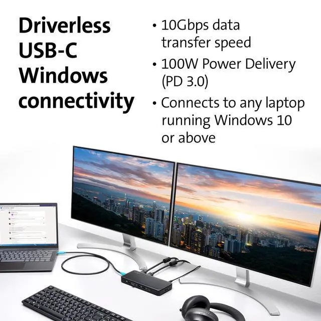 Alt view image 2 of 6 - Triple Display USB-C Docking Station with 100W PD for Dell, HP, Lenovo, Acer, ASUS, Razer, Surface (Black) | 100W power delivery, compatible with Dell, HP, Lenovo, Acer, ASUS, Razer, Surface laptops