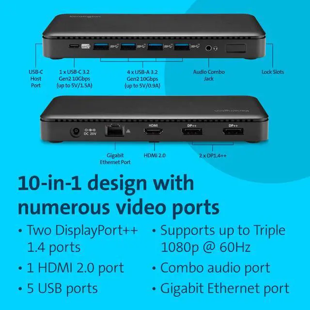 Alt view image 3 of 6 - Triple Display USB-C Docking Station with 100W PD for Dell, HP, Lenovo, Acer, ASUS, Razer, Surface (Black) | 100W power delivery, compatible with Dell, HP, Lenovo, Acer, ASUS, Razer, Surface laptops
