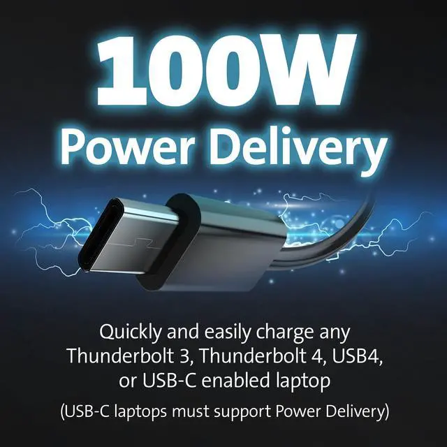 Alt view image 4 of 6 - Triple Display USB-C Docking Station with 100W PD for Dell, HP, Lenovo, Acer, ASUS, Razer, Surface (Black) | 100W power delivery, compatible with Dell, HP, Lenovo, Acer, ASUS, Razer, Surface laptops