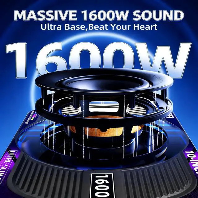 Alt view image 3 of 6 - 2026 Upgraded 1600W 10" Slim Under Seat Subwoofers with Amp & LED Ambient Lights for Truck/Car - Deep Bass, Individual Controls (LPF/Gain/Bass Boost), High Output Distortion-Free Audio