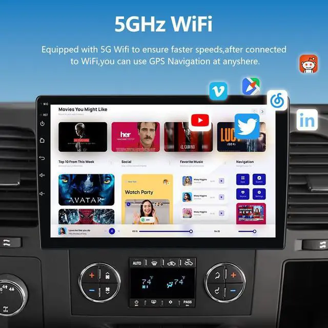 Alt view image 4 of 6 - Car Radio Stereo Android 13 for Chevy Silverado 2007-2013 Tahoe Equinox GMC Sierra Yukon with Wireless CarPlay Android Auto Backup Camera