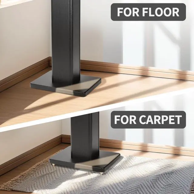 Alt view image 3 of 6 - 24 Inch Speaker Stands Wood Grain Universal Floor Speaker Stands Pair Heavy Duty Surround Sound Speaker Monitor Stand for Home Theater with Sand Filling Tuning Function - Black