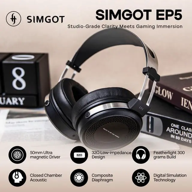 Alt view image 2 of 6 - SIMGOT EP5 50mm Ultra-Magnetic Drivers Over-Ear Headphones | Innovative Closed-Back HiFi Monitor, Dual 3.5mm TRS Cable, Lightweight Gaming Wired Headset for PC/Mobile