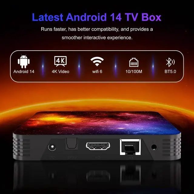 Alt view image 6 of 6 - Android 14.0 TV Box 4GB RAM 64GB ROM, Quad-Core Processor,Mini Keyboard | 4K UHD 60Hz HDR Media Player, Dual Band 2.4G/5G WiFi 6 Bluetooth, USB 3.0 HDMI LAN H.265 Decoding Smart Streaming Box