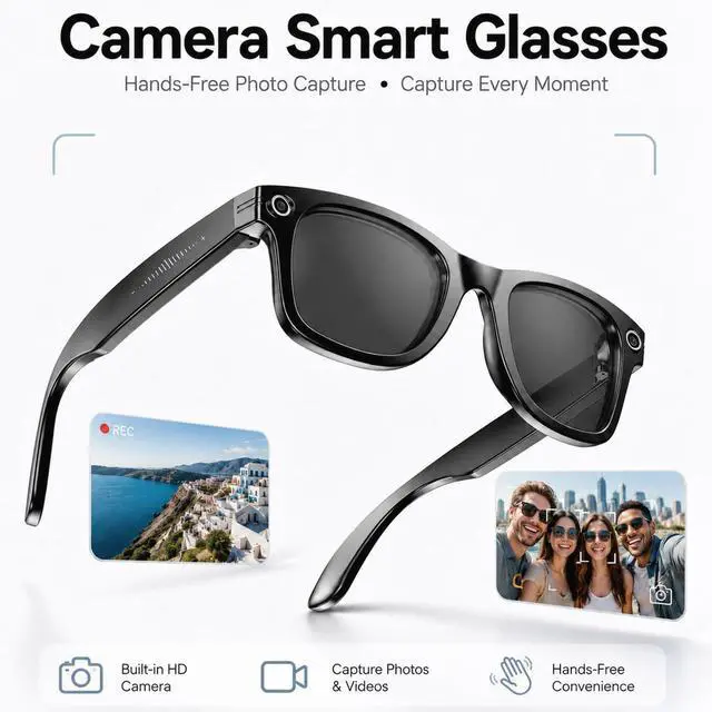 Alt view image 2 of 6 - AI Smart Glasses with Camera,Photo Capture &4k Video Recording Glasses,Real-Time Translation, Open-Ear Audio, Object Recognition,Camera Sunglasses with AI Assistant for Vlogging, Travel, Running