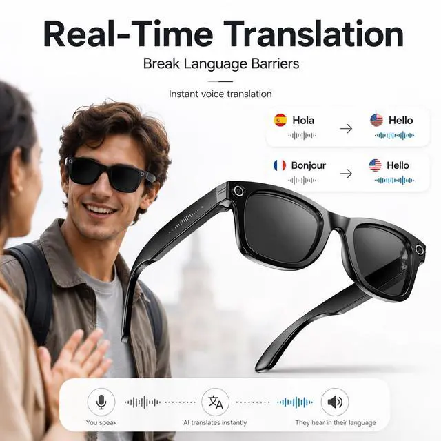 Alt view image 5 of 6 - AI Smart Glasses with Camera,Photo Capture &4k Video Recording Glasses,Real-Time Translation, Open-Ear Audio, Object Recognition,Camera Sunglasses with AI Assistant for Vlogging, Travel, Running
